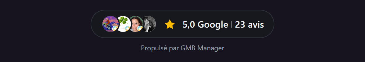 Widget badge compact en thème sombre, pour les sites à fond foncé.