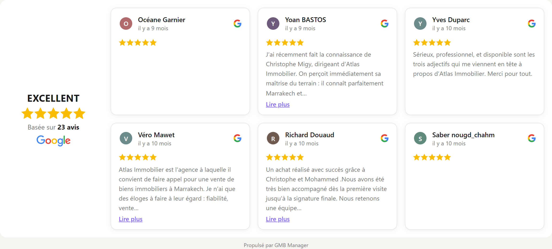 Widget carrousel en grille : mur d'avis statique.
