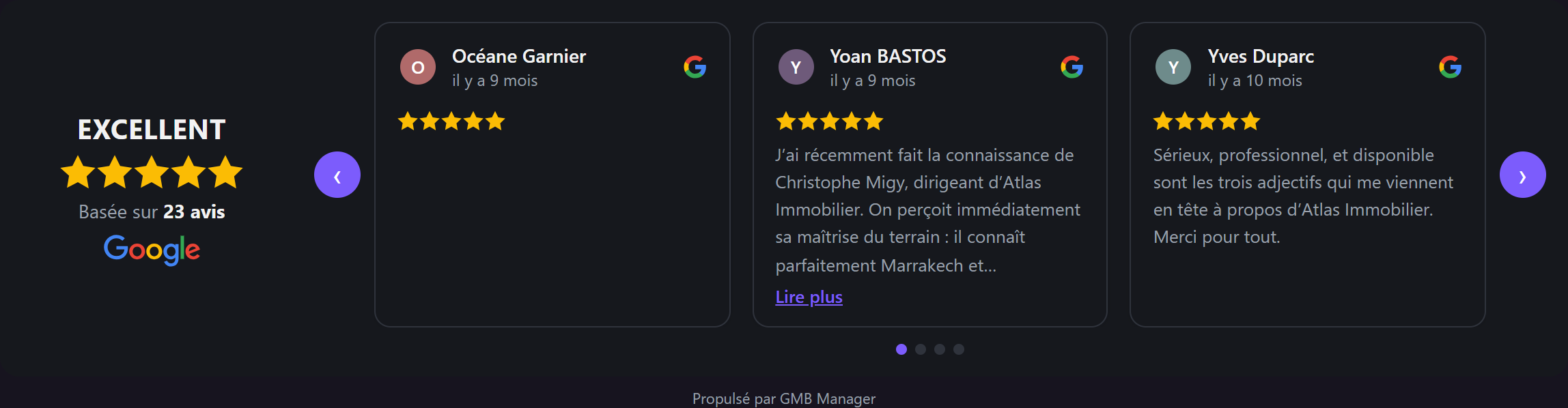 Widget carrousel en thème sombre.